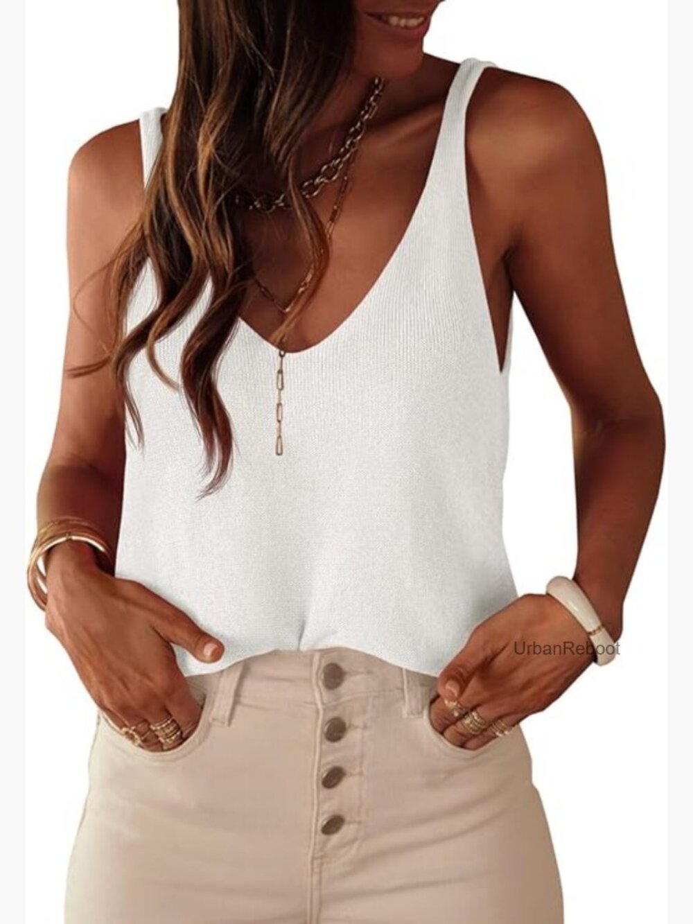 Women's Knit Sweater Tank Top Loose Fit V Neck Sleeveless Camisole